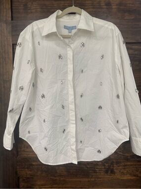 ANTONIO MELANI White Button-Down Shirt with Elegant Embellishments